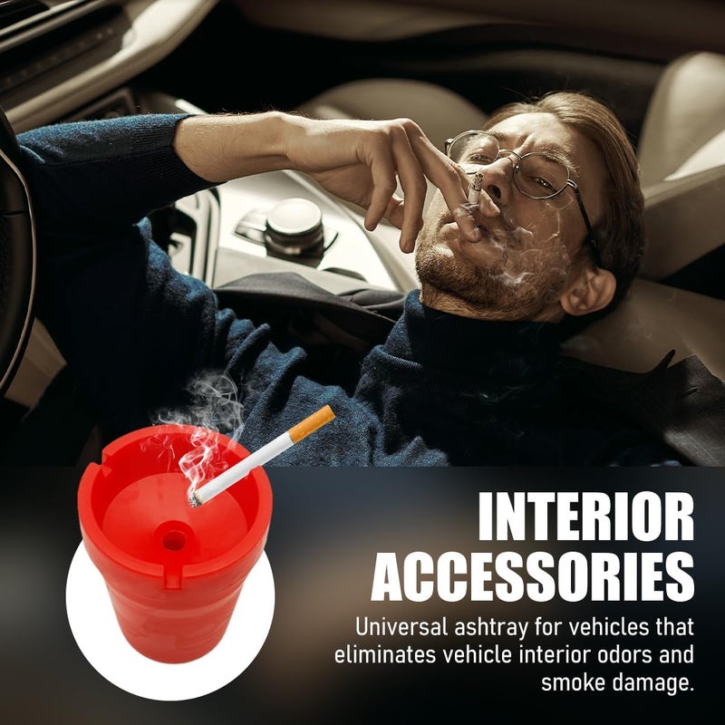 Yourkar Car Ashtray, Smokeless Smellproof Self-Extinguishing Auto Ashtray, Portable Mini Vehicle Cigarette Trash Can for Home Office, Universal Car Ashtray Fits Most Cup Holder (Red) - Image 3